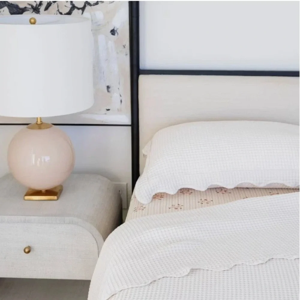 Gathre Ivory Scallop Waffle Quilt Set Twin Bedding White Cream Textured Sham